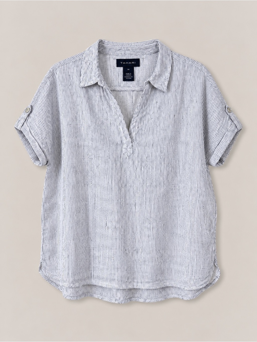 Tahari 100% Linen Blouse Tunic Medium Beach Coastal Euro Summer Bohemian
